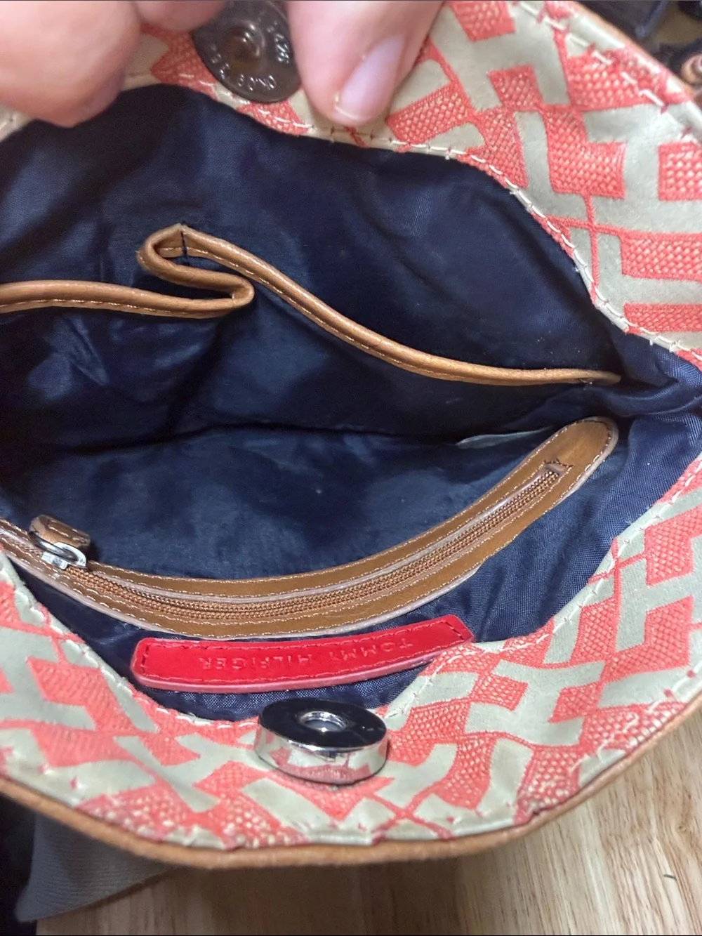 Tommy Hilfiger Coral Pattern Messenger Bag with Cream Strap